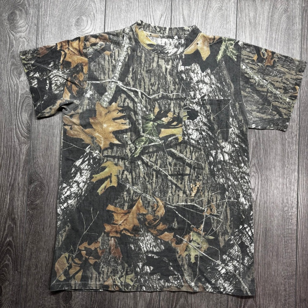 Mossy Oak Break-Up Infinity Camo L Pocket Shirt Mens Hunting Tee Brown Green Y2k